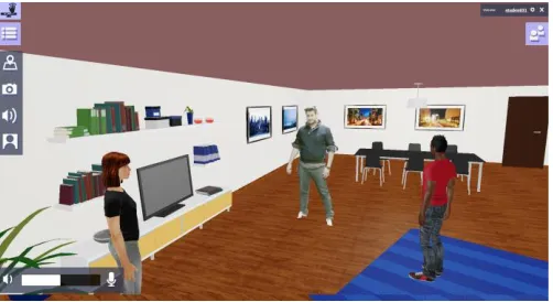 Figure 1. Virtual Hangout with one user represented as a real-time 3D reconstruction and the others as user-puppetted avatars 