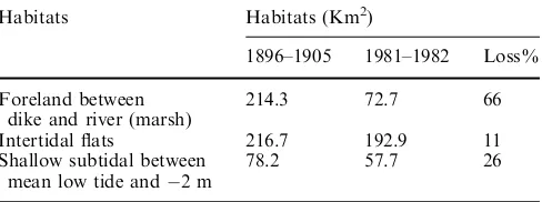 Table 3 Areal decrease of habitats in the 20th century in the Elbeestuary between Hamburg and Cuxhaven (from data in Schirmer1994)