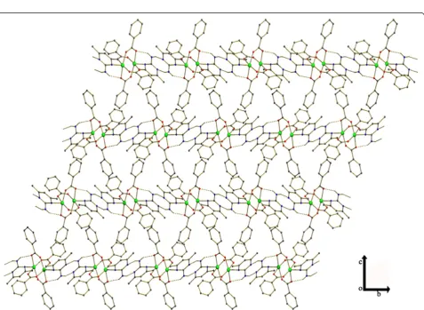 Figure 5 Showing the packing diagram of (1) and the π –π stacking and Cl - π interactions between 4-chloro benzoate molecules.