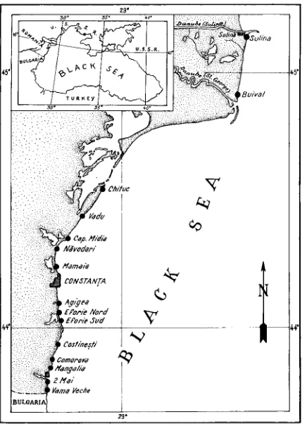 Fig. 1 : Romanian seashore with beaches on which sediment samples were taken 