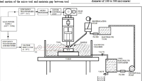 Fig. 1 Schematic diagram of the developed micro electrochemical drilling setup 