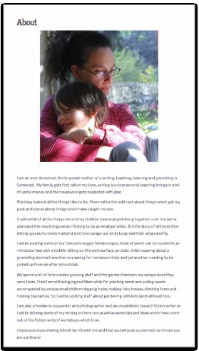 Figure 6  Thinly Spread ‘About me’ page (screen shot of image and writing) 