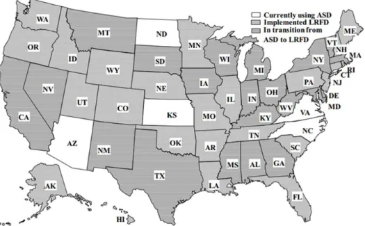 Figure 2.1  Extent of LRFD Implementation Following Oct. 1, 2007 Deadline  (AbdelSalam, 2010) 