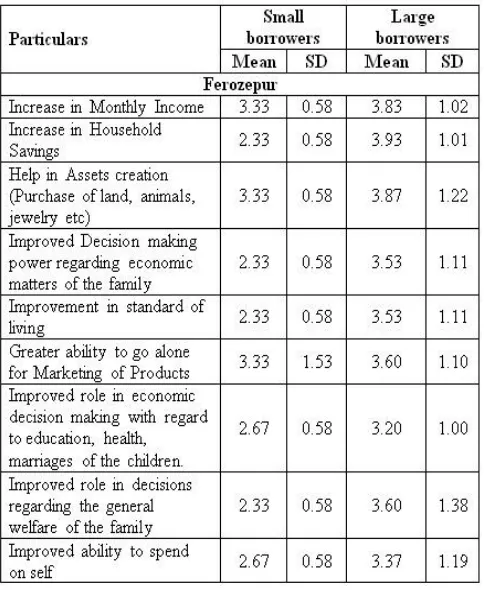 TABLE IV:  IMPACT OF MICROCREDIT ON ECONOMIC EMPOWERMENT, LUDHIANA 