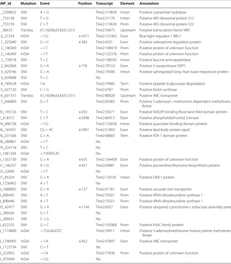 Table 1 Mutations found in T. reesei QM9978 compared to WT QM6a