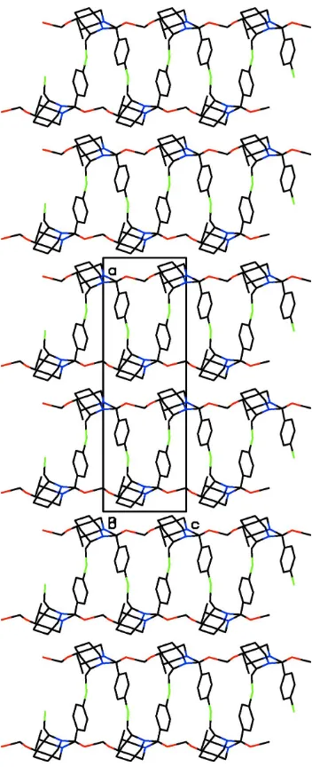 Figure 3The packing of the molecules in the crystal structure. The dashed lines indicate the O—H···O hydrogen bonds and weak 