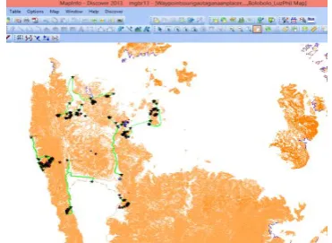 Fig. 7. Geographic location of the identified landslide areas in small scale mining During simulation process, K-means is used as 