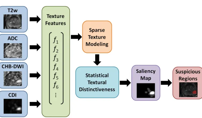 Figure 3.1: Proposed framework for identifying suspicious regions using prostate multi- multi-parametric MRI