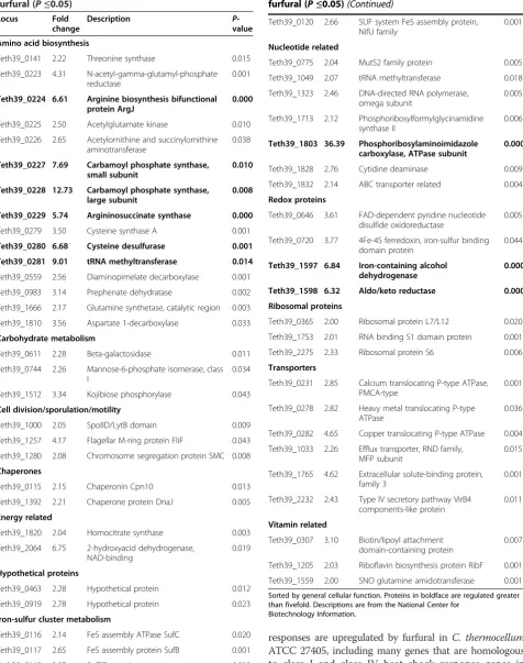 Table 2 Proteins upregulated twofold or more by 15 mMfurfural (P ≤0.05)