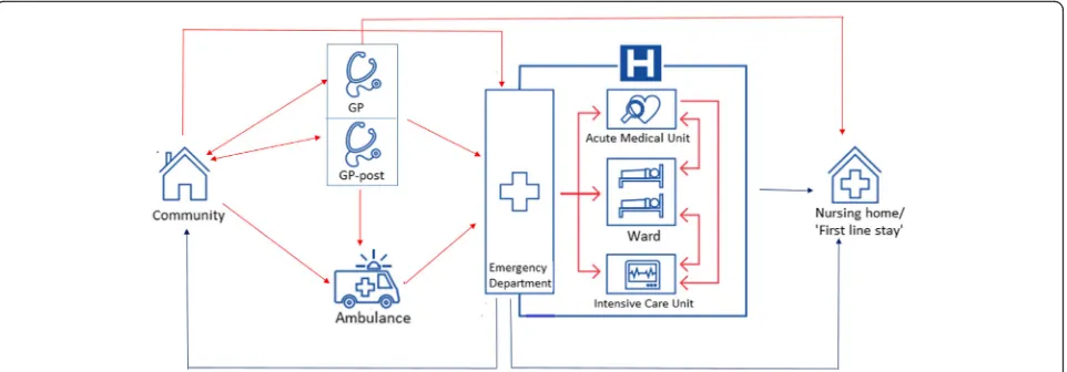 Fig. 1 The acute care chain in the Netherlands. (Adapted with permission from design by LS van Galen for her thesis “Patient Safety in the AcuteHealthcare Chain: is it safer@home?”)