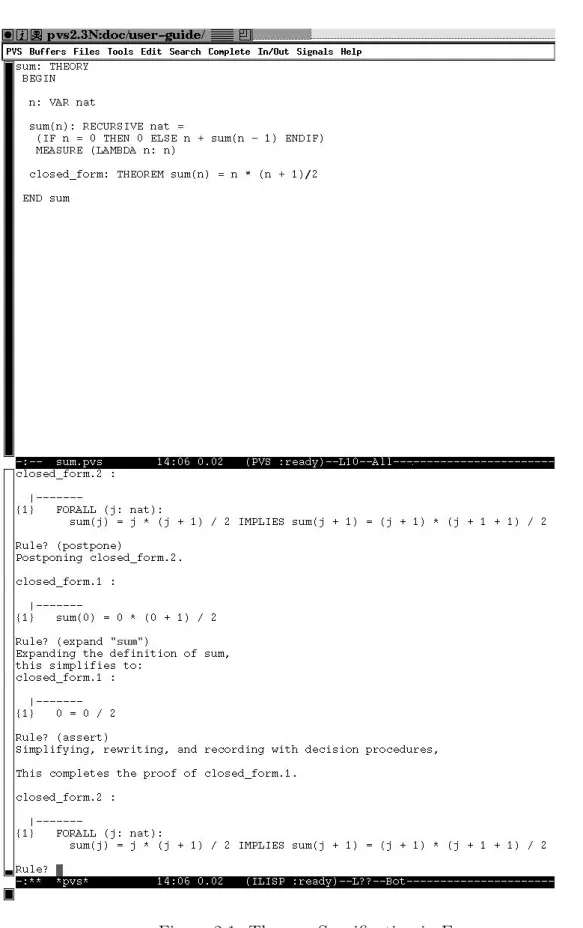 Figure 2.1: The sum Specification in Emacs