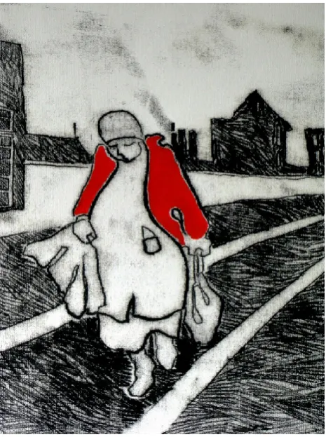 Figure with building  