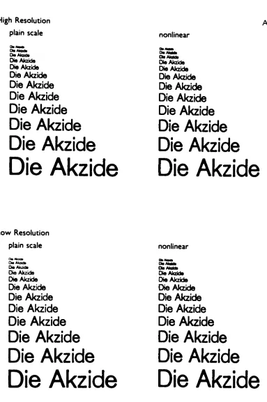 Figure 27. (Akzidenz RS) Full size range of synthetic letterforms at high and low res.