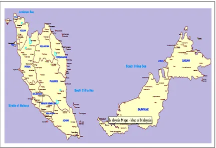 Figure 2.1: Map of Malaysia (Source; www.malaysia-maps.com., 2007) 