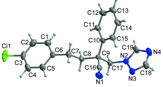 Figure 1The asymmetric unit of the title compound with displacement ellipsoids drawn at the 50% probability level