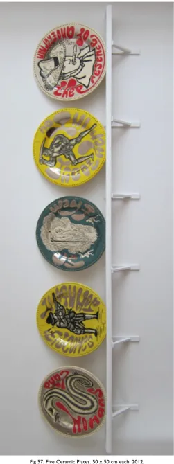 Fig 57. Five Ceramic Plates. 50 x 50 cm each. 2012.  
