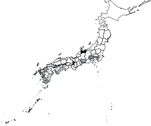 Fig. 2.The non-uniformity of the active faults in Japan