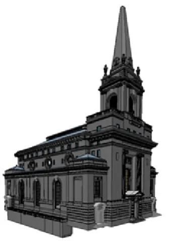 Fig. 3. Creating a surface model for St. Luke’s Church in Smithfield, USA (made by New River Kinematics) 