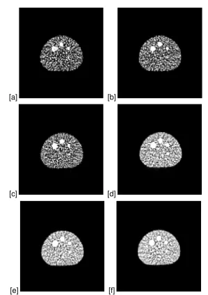 Figure 7: NEMA phantom data using different acquisition modes and time (all at 15iterations)