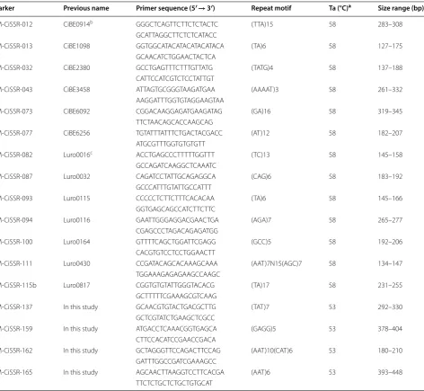 Table 2 Information on 17 polymorphic SSR markers selected finally from the screening