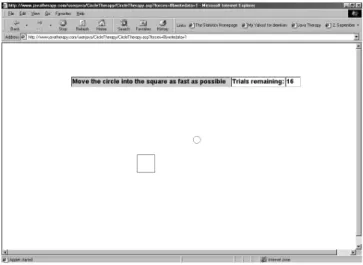 Figure 4: Prototype therapy game: the user attempts to move the circle into the square as fast as possible, with the square periodically changing location