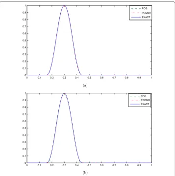 Figure 1 Comparison of eﬀectiveness at recovery of the Robin coeﬃcient for PCG and PSQMR