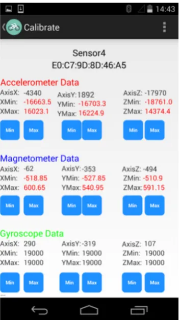 Fig. 5. Sensor calibration panel of the smartphone application. 