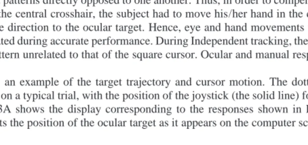 Figure 3B shows an example of the target trajectory and cursor motion. The dotted line represents the target trajectory on a typical trial, with the position of the joystick (the solid line) following relatively accurately