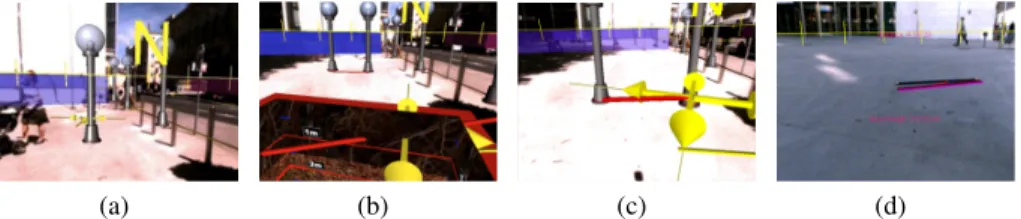 Fig. 5. Manipulations: (a) Constrained transformation of lamps. (b) Constrained transformation of cables