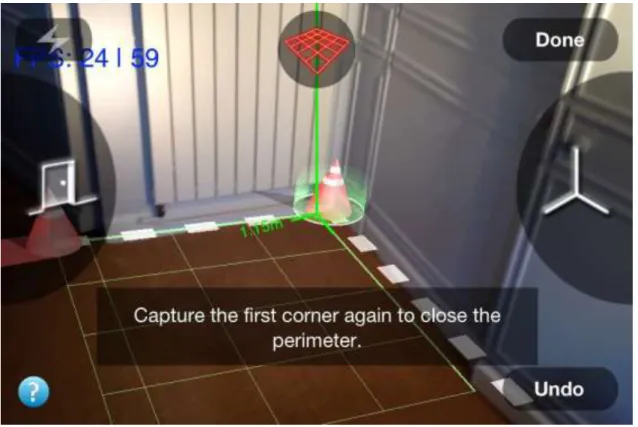 Figure 3 (a). The graphical user interface during measurement of MagicPlan 