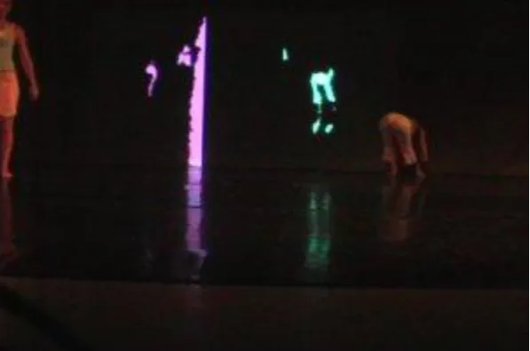 Figure 3 – Performer out of the frame of the camera and lighting disrupting projection (video still)  
