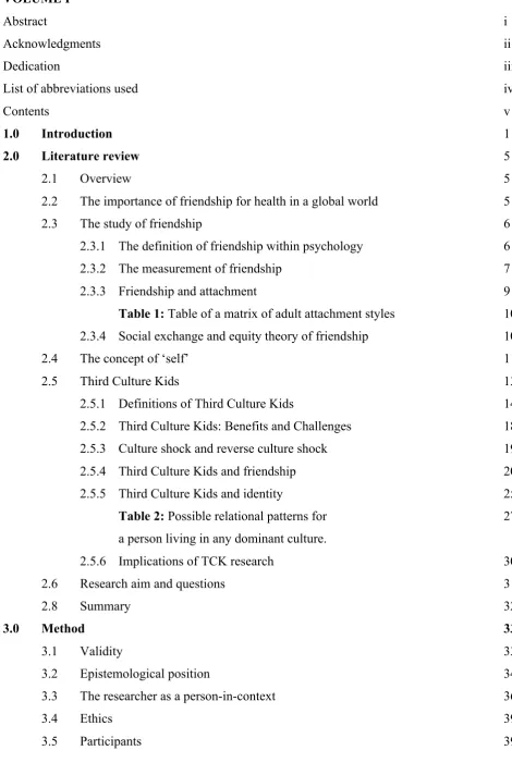 Table 1: Table of a matrix of adult attachment styles 