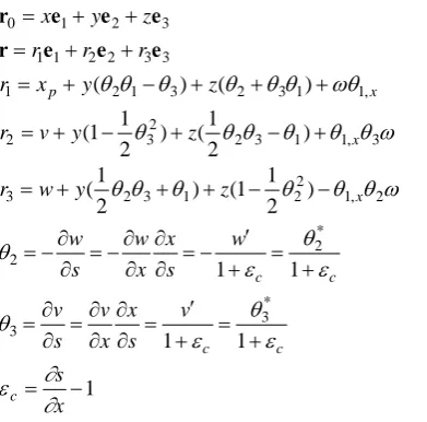 Fig. 1); the nodal coordinates, displacements, rotations, velocities, and accelerations, and the equations of motions of 