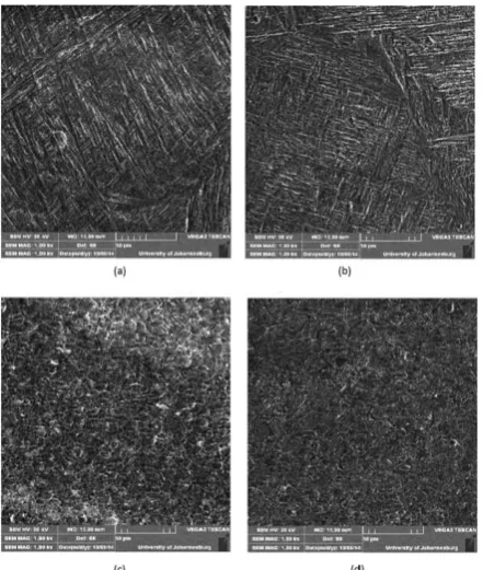 Fig. 6: (a) and (b) martensitic structure; (c) and (d) epitaxial microstructural band 