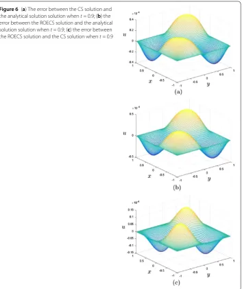 Figure 6) The error between the CS solution andthe ROECS solution and the CS solution whenerror between the ROECS solution and the analyticalsolution solution whenthe analytical solution solution when (a t = 0.9; (b) the t = 0.9; (c) the error between t = 0.9