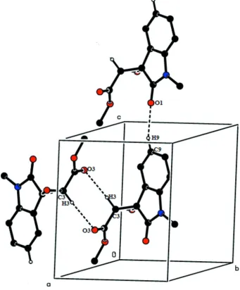 Figure 3A partial view of the hydrogen-bond interactions C9—H9···O1 and C3—H3···O3 along a axis