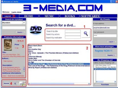 Figure 40). At any moment during the session, the user can click on a product (best seller, query result, and shopping cart); a request is then sent to Back Store to provide more information on this product (see section 3 in Figure 40)