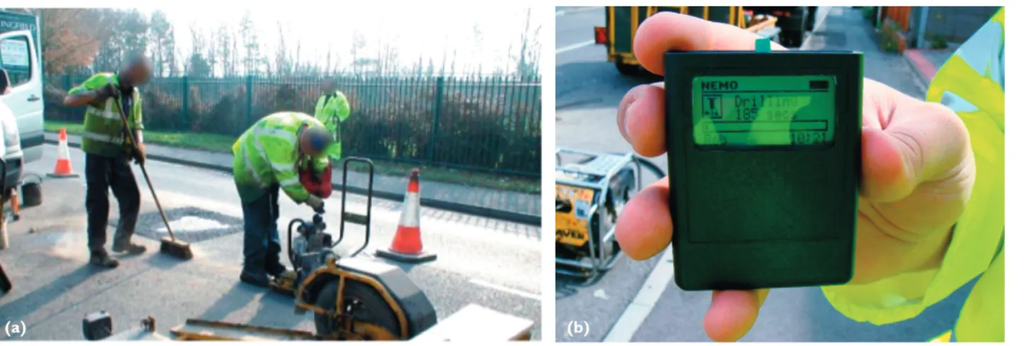 Figure 2. Road-patching case study. This study used (a) a smart object deployed at a road construction site