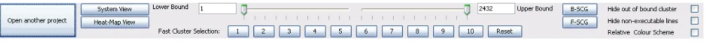 Figure 12: decluvi’s Control Panel showing buttons to toggle views, conﬁgure ﬁlter range, and hide ﬁltered regions.