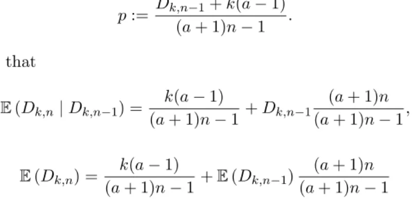Figure 6.2: A visual explanation of the Buckley-Osthus model for n = 5 and a = 2.