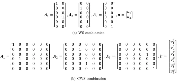 Figure 4.1: Tying matrices A n and unique weights of WS and CWS combination for N = 3 and M = 2.