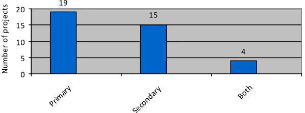 Figure 3.1: Distribution of projects (N=38) according to focus on primary or secondary prevention