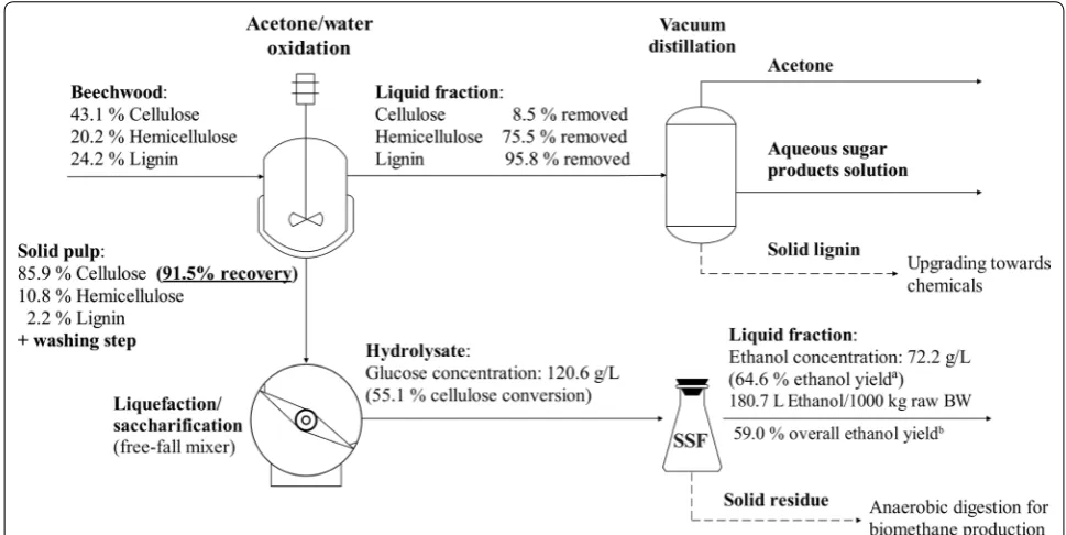 Fig. 8 Process configuration of AWO pretreatment followed by 6-h high gravity enzymatic liquefaction/saccharification, and SSF of BW sawdust