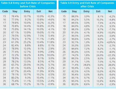 Table II.8 Entry and Exit Rate of Companiesbefore CrisisCodeStayEntryExitNet