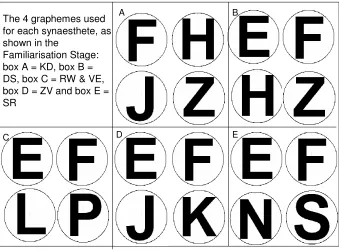 Fig 2.2: Visual displays of the four graphemes each synaesthete (and matched 