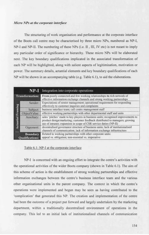 Table 6.1: NP-I at the corporate interface
