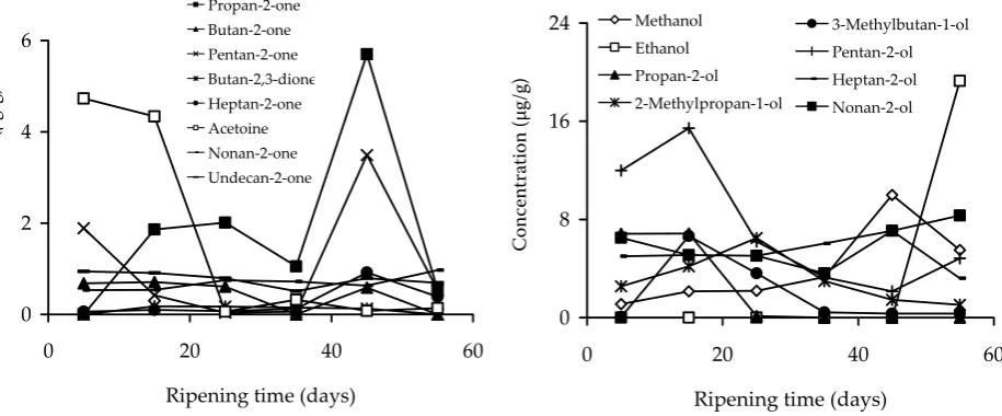 Figure 1. Changes of ketones during ripening of Niva cheese