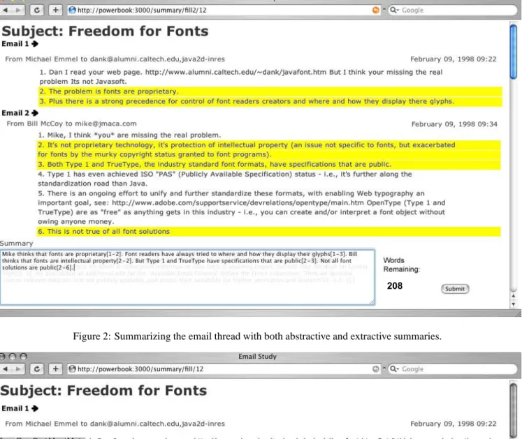 Figure 2: Summarizing the email thread with both abstractive and extractive summaries.