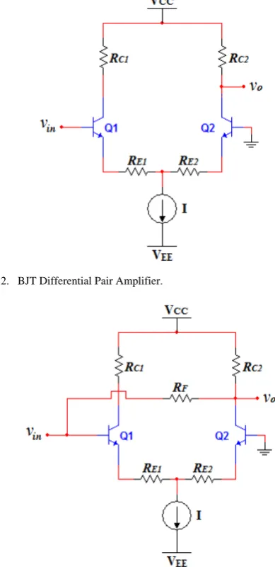 Fig. 3. BJT Differential Pair Amplifier with feedback resistor. 
