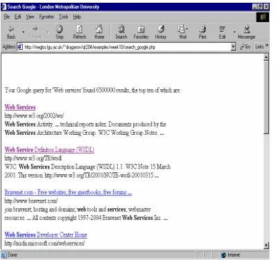 Figure 1 shows the results after executing the script  search_google.php. 